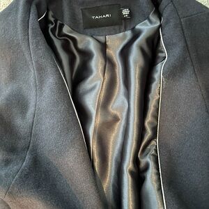 Tahari Navy Fully Lined Belted Wrap Coat